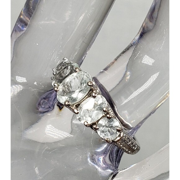 Vintage 5 Round Aquamarine Stones Signed STS 925 Ring Size 5 - Picture 6 of 16